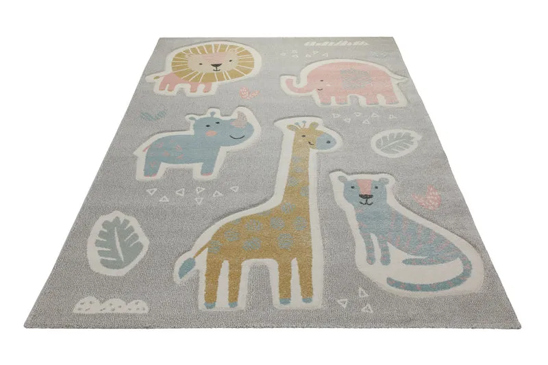 160x230 Teppich Kinderzimmer Beige Tiere Pastell