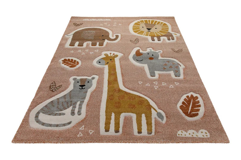 160x230 Teppich Kinderzimmer Rot Braun Tiere Blätter