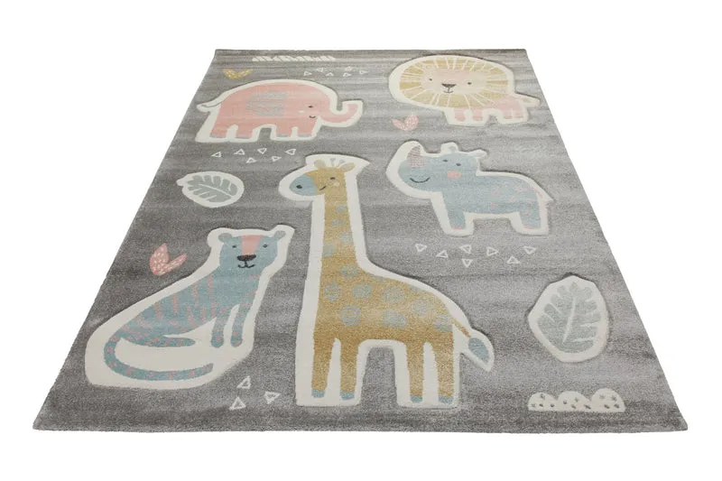 160x230 Teppich Kinderzimmer Grau Tiere