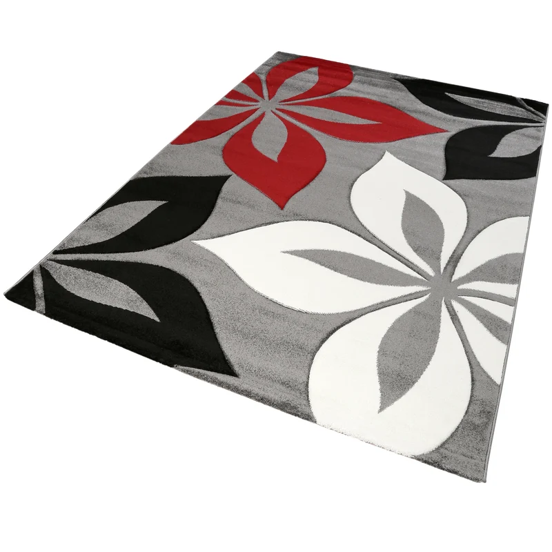 160x230 Teppich Wohnzimmer Modern Grau Blumen