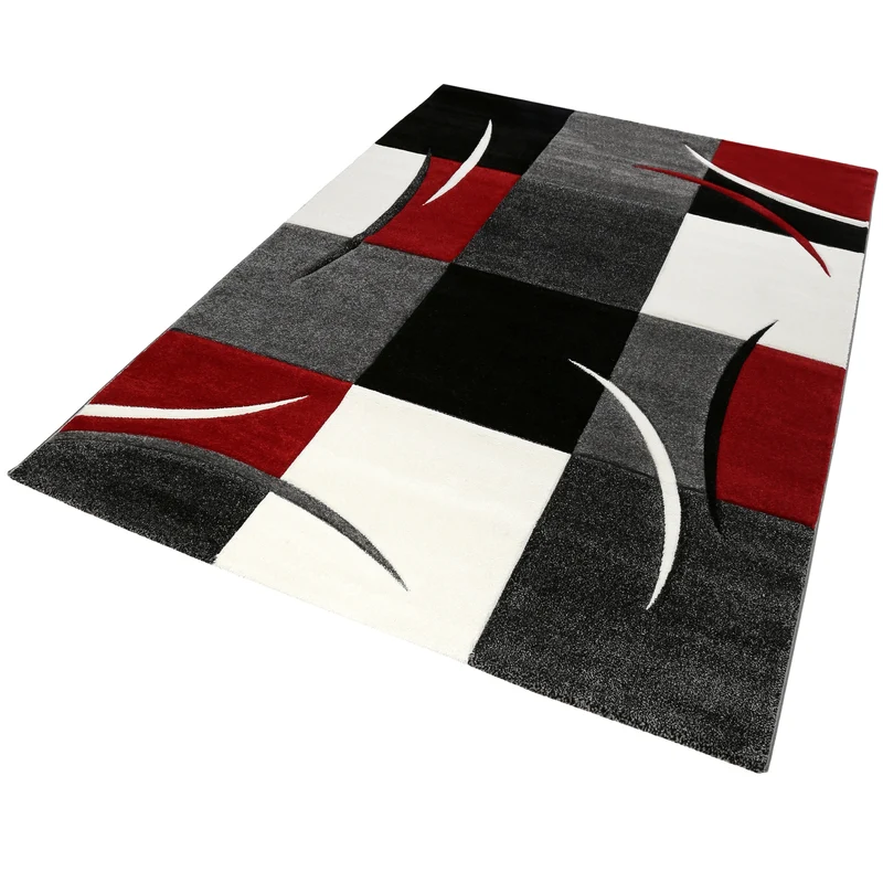 160x230 Teppich Wohnzimmer Grau Weiß Rot Rechtecke