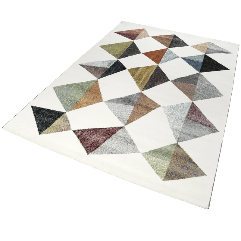 160x230 Teppich Wohnzimmer Weiß Bunte Dreiecke
