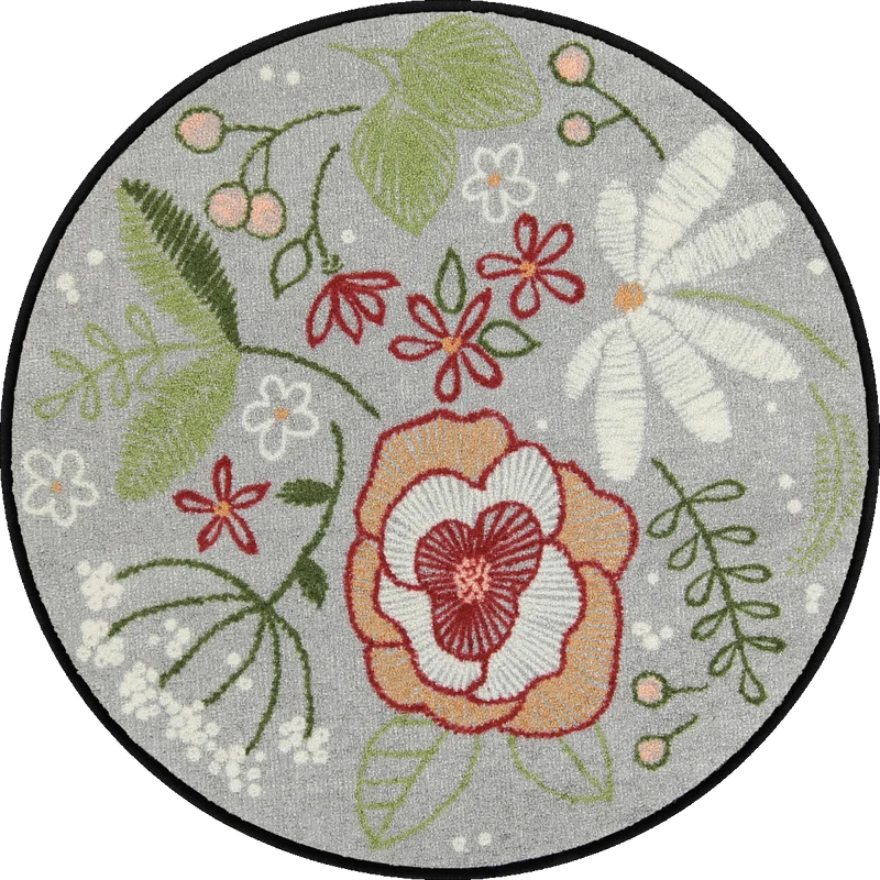 Fußmatte 85 x 85 cm Stitch Flowers mehrfarbig rund
