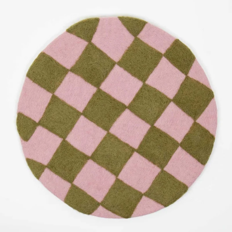 Schach-Sitzkissen aus Filz, hellrosa, grün, gelb