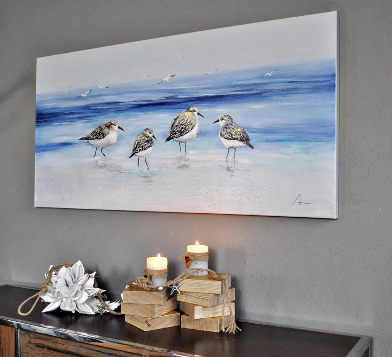 Leinwandbild Möwen am Strand 140 x 70 cm