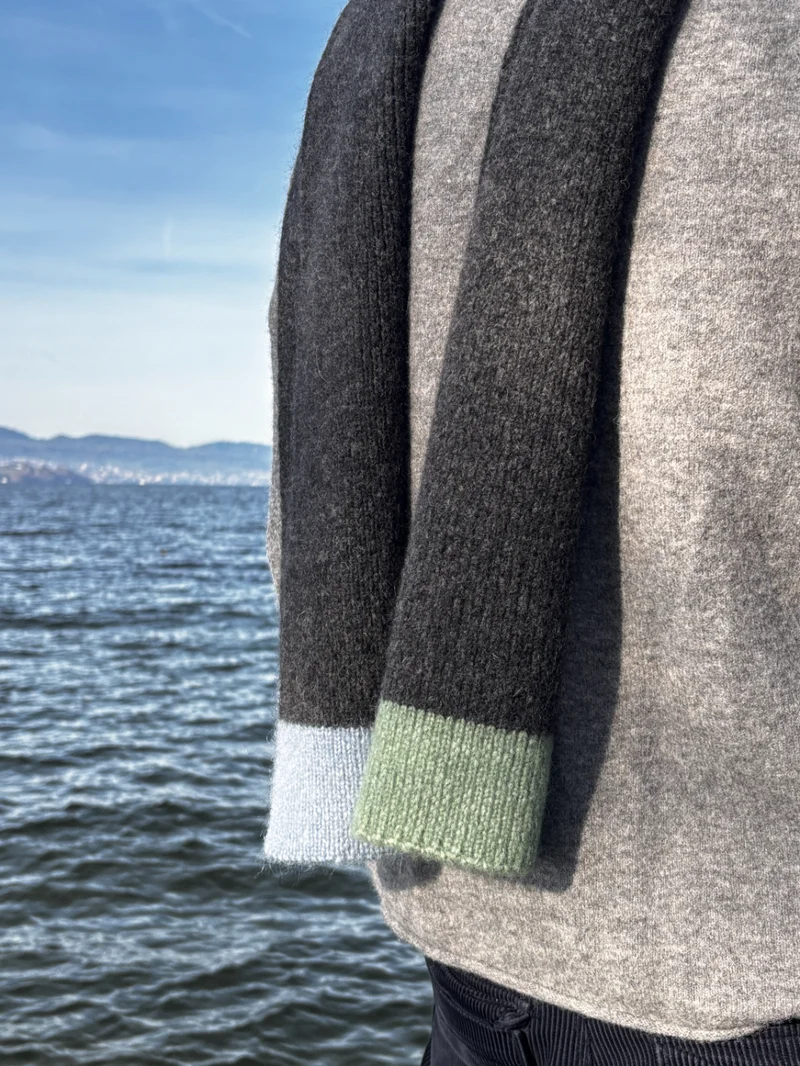 Alpaca Wool Scarf “Trio Colore” - Charcoal Frost