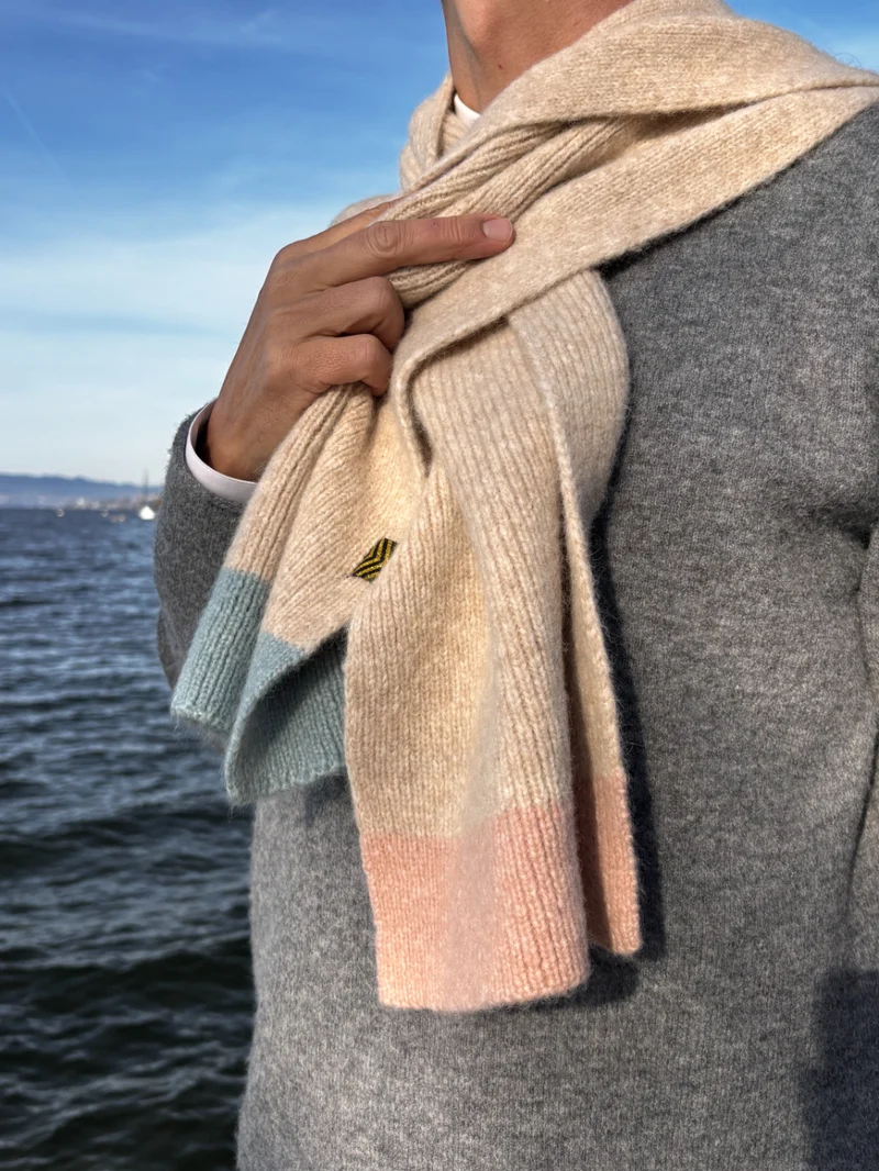 Alpaca Wool Scarf “Trio Colore” - Cream Blush