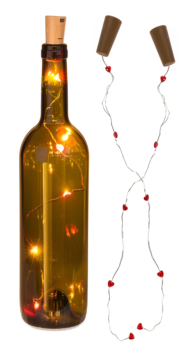 Flaschenkorken Lichterketten 2-er Set mit je 5 Herz LED's