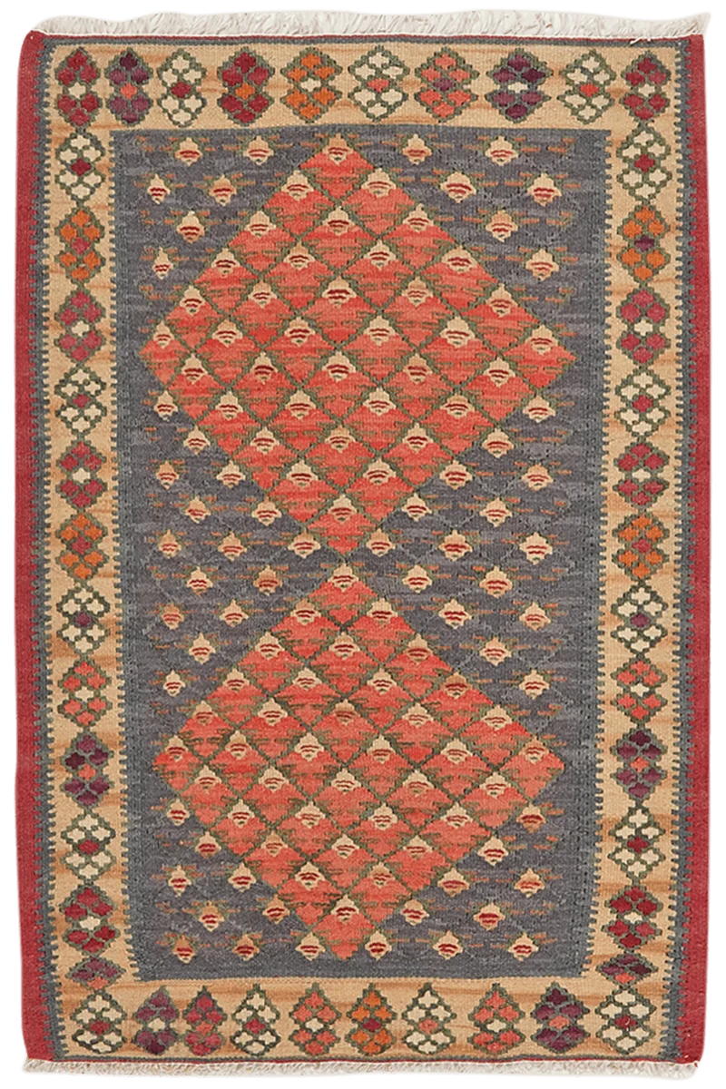 Kelim Senneh · Handgewebt – Blau, 91x61 cm