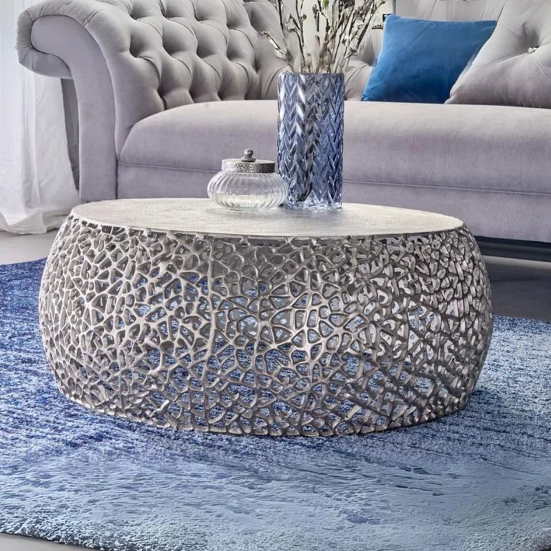 Extravaganter Couchtisch RIXOS ca.73cm silber Metall Handarbeit