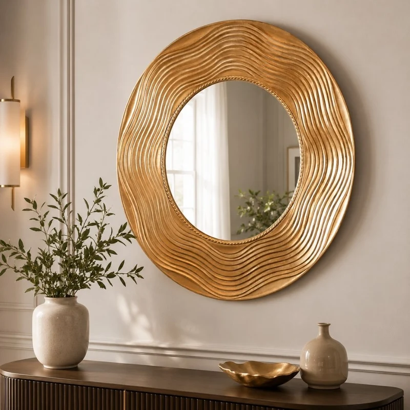Moderner Spiegel GIRO 100cm gold rund Holzrahmen
