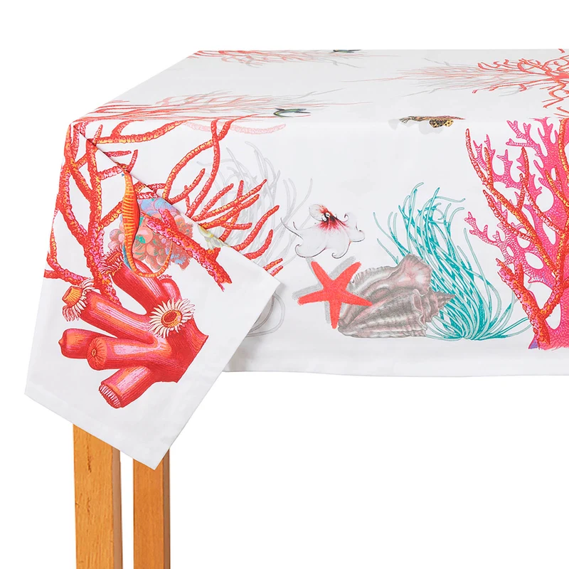 Tovaglia red coral Floreale in Raso di cotone