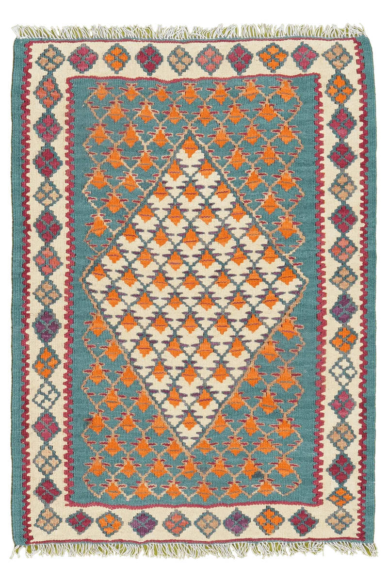 Kelim Senneh · Handgewebt – Grün, 87x63 cm