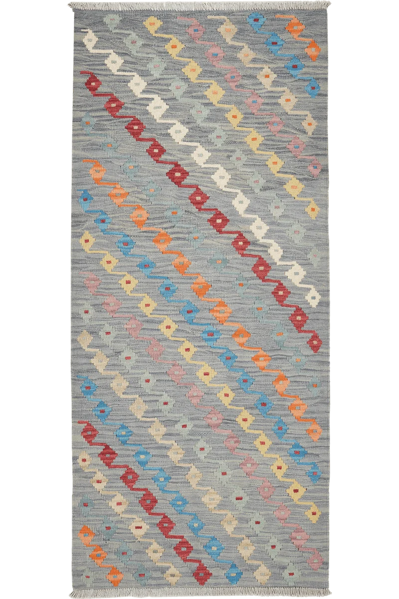 Kelim Gashgai · Handgewebt – Grau, 192x85 cm