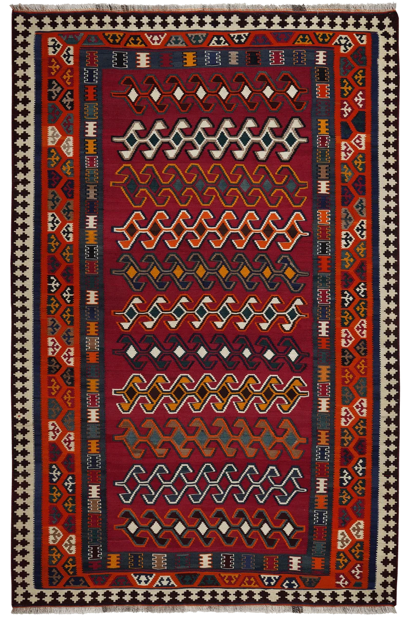 Kelim Gashgai Old · Handgewebt – Rot, 254x163 cm