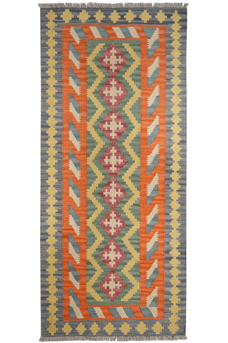 Kelim Gashgai · Handgewebt – Grün, 197x86 cm