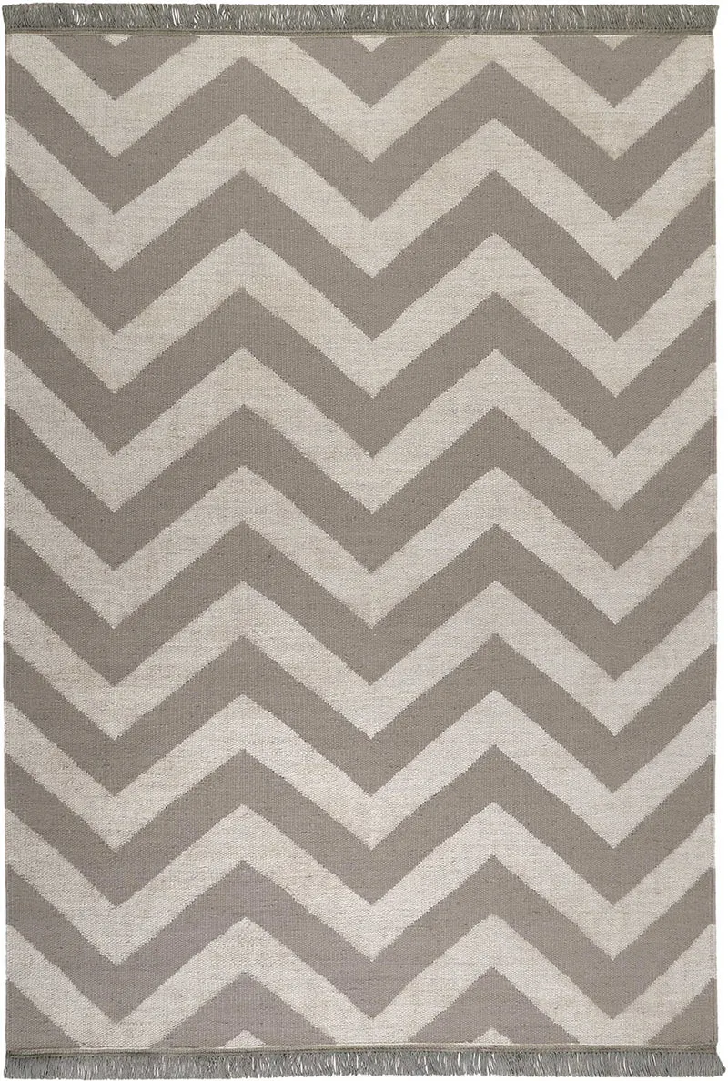 Kelim Teppich Grau Beige aus Naturfasern "Zig-Zag" WECONhome