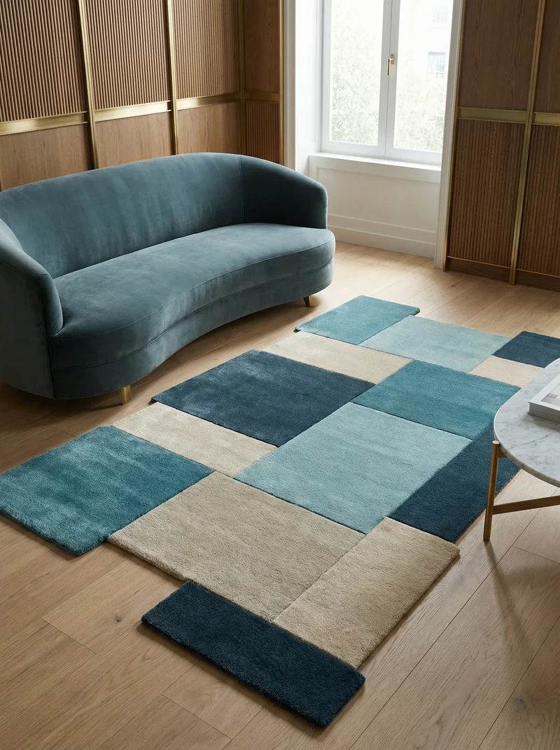 Wollteppich Cut-Out-Geometrie · 100 % Wolle · 10 mm Kurzflor