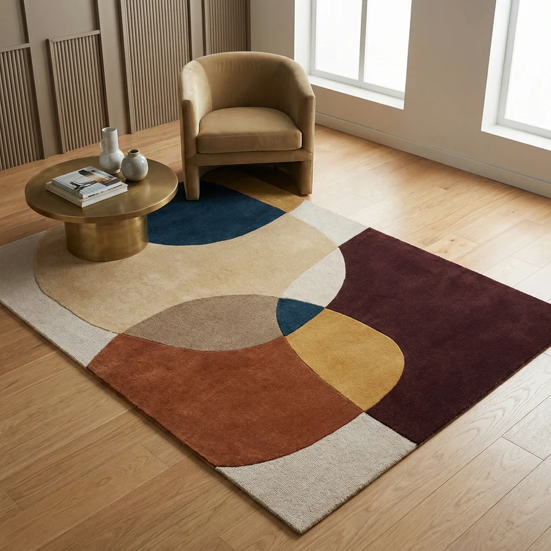 Wollteppich Abstrakt-Design · 100 % Wolle · 8 mm Kurzflor
