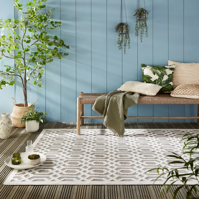 Outdoor-Teppich Geometrisch-Design, wetterbeständig, naturfarben ADAM