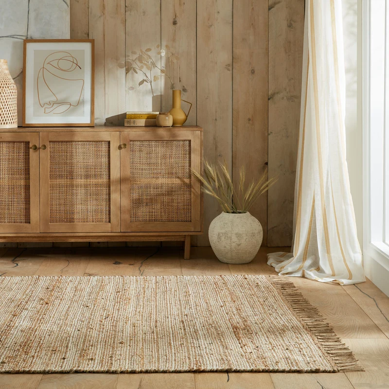 Teppich Jute Fransen-Design, handgewebt, beige