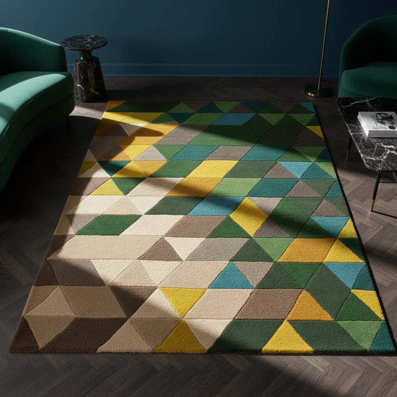 Wollteppich Farbblock-Geometrie · 100 % Wolle · 9 mm Kurzflor