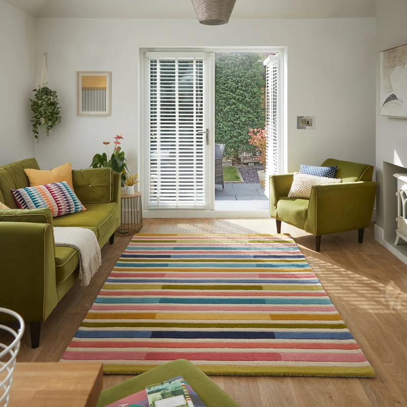 Wollteppich Streifen-Relief · 100 % Wolle · 10 mm Kurzflor