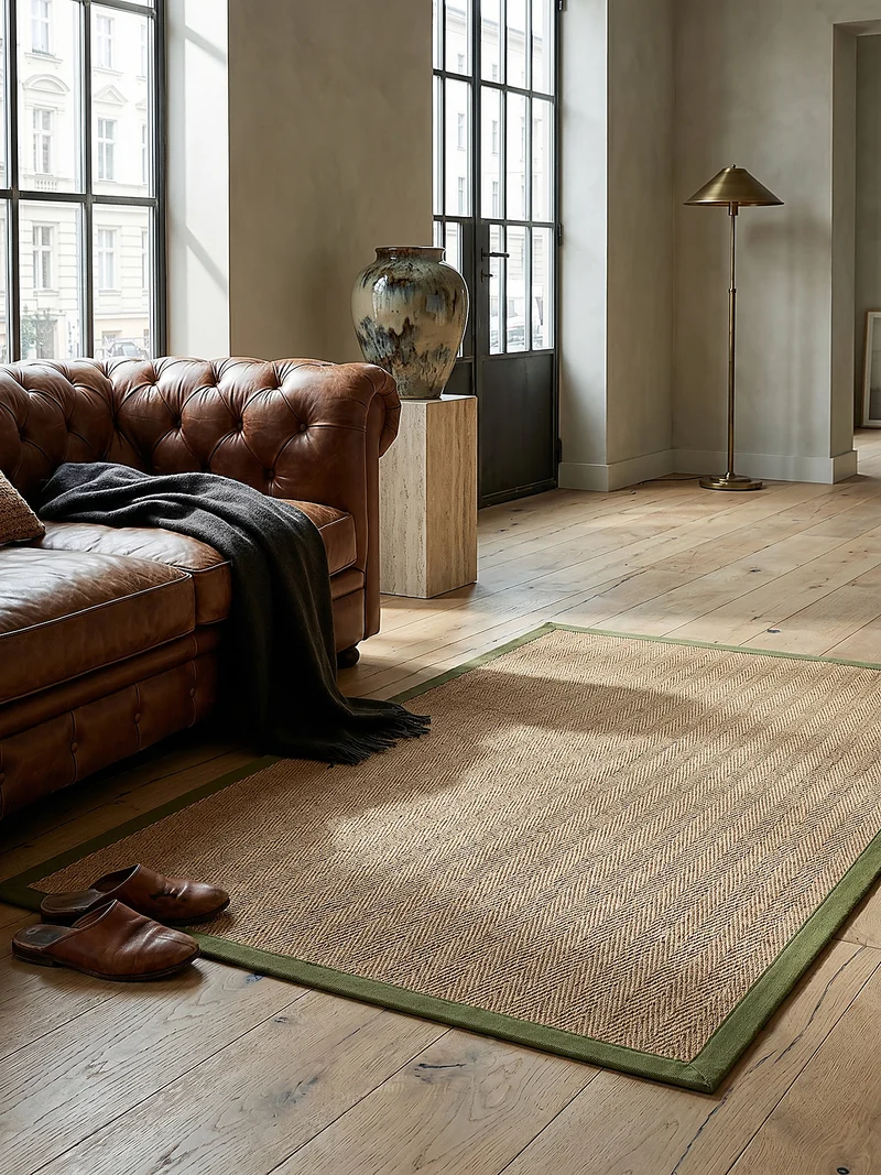 Flachgewebe-Teppich Fischgrät-Bordüre · Jute-Mix · 5 mm Profil