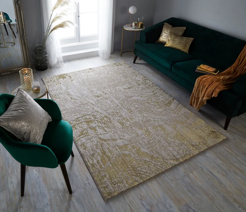 Strukturteppich Marmor-Abstrakt · 12 mm Flor · Gold/Silber