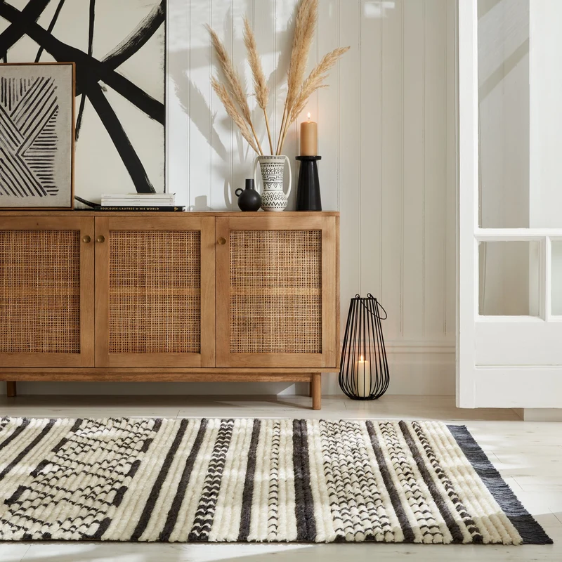 Hochflor-Teppich Berbermuster · Schwarz-Beige · 20 mm