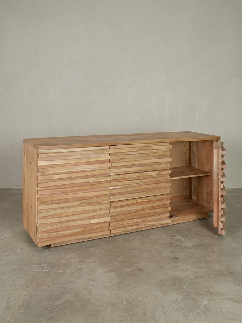 Sideboard – Akazie Massivholz, 160x75x43 cm, mit Baumkante, Landhausstil