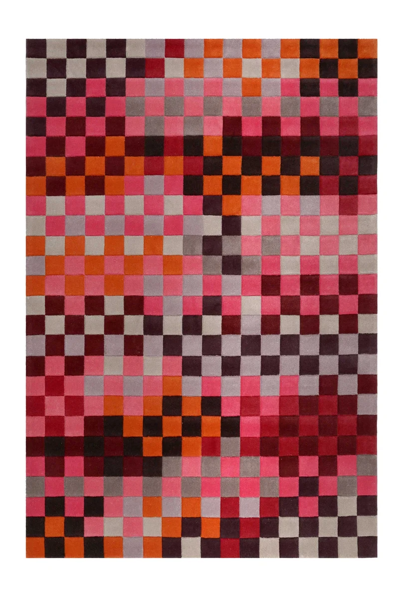 Esprit Wollteppich kariert Rot Pink Bunt "Pixel"