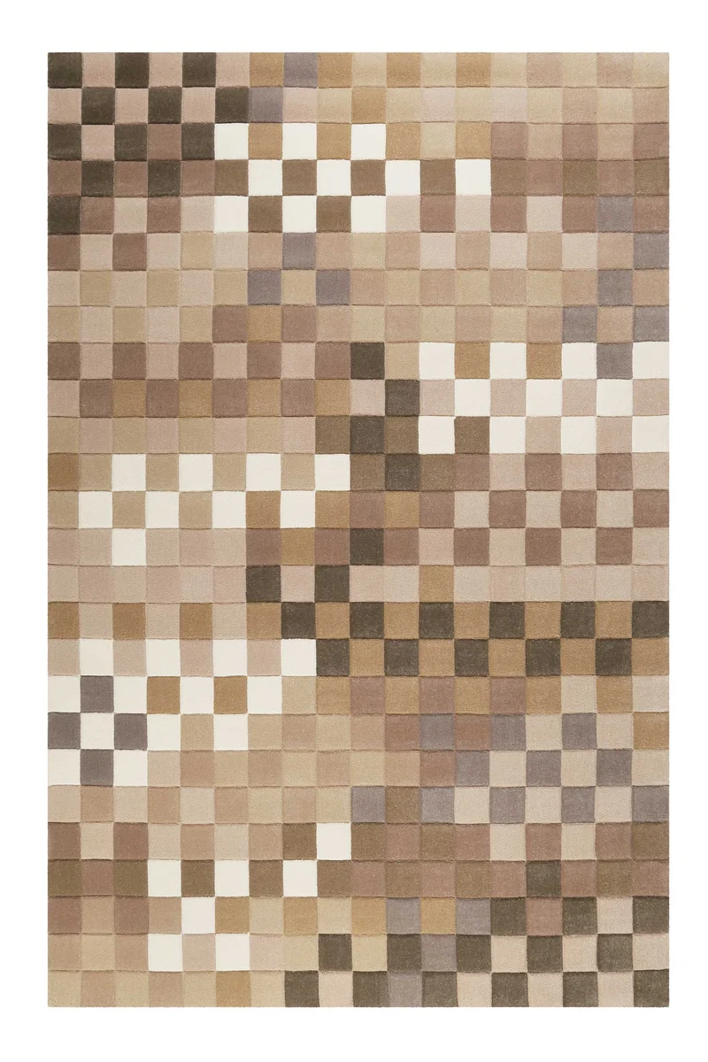 Esprit Wollteppich kariert Beige Braun "Pixel"
