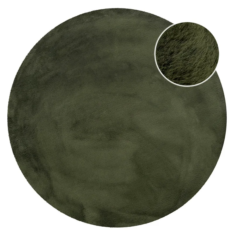 Kunstfell Teppich Rund Olive flauschig und weich "Anna" WECONhome Basics