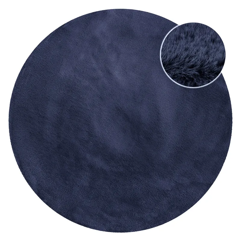 Kunstfell Teppich Rund Dunkelblau flauschig und weich "Anna" WECONhome Basics