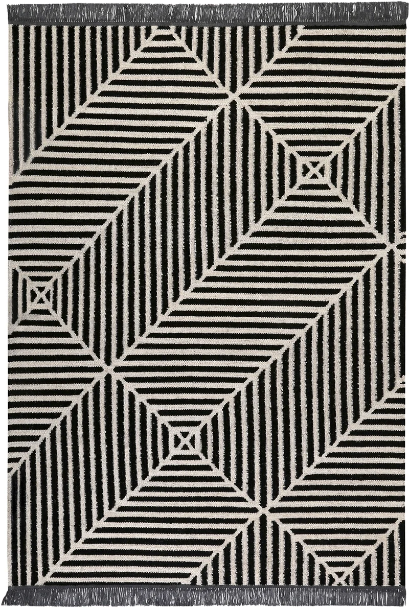 Carpets&Co. Teppich 80x150 cm Schwarz Weiß "Irregular Fields"
