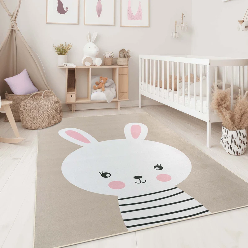Fresh Kids Kinderteppich Hase Taupe mit Tiermotiven