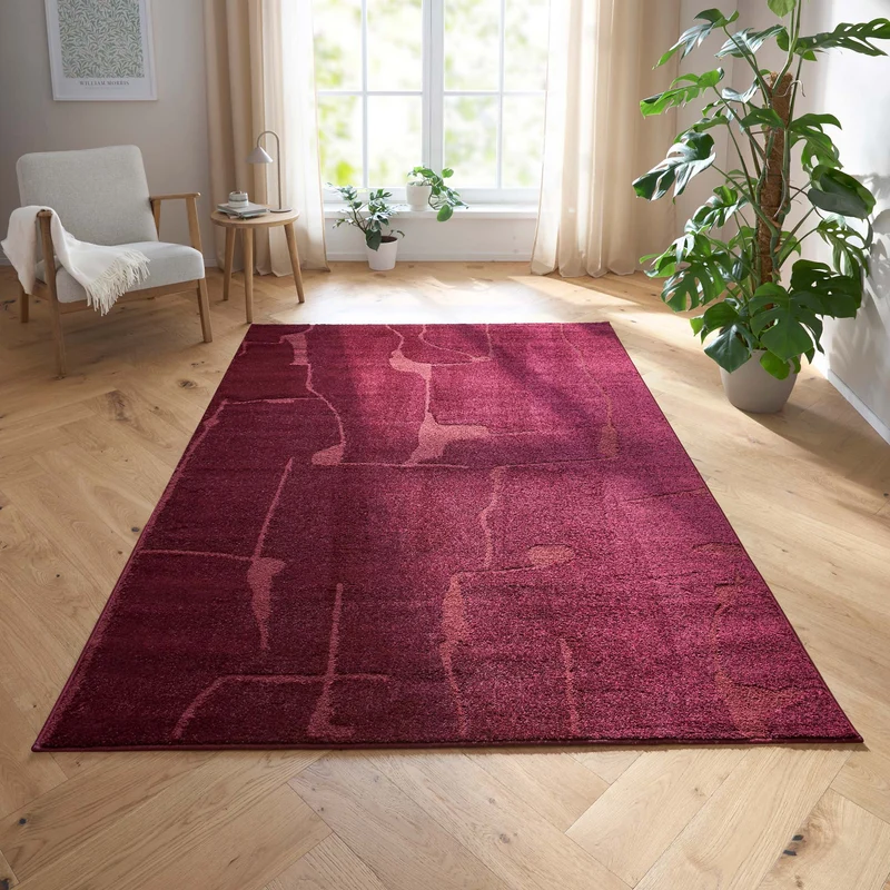 Tara Carpet Avalon uni Hoch-Tief-Struktur - Dunkel Rot