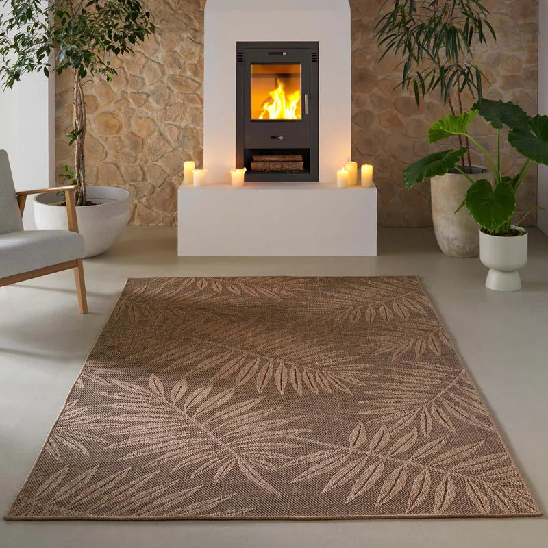 TaraCarpet Borneo Palme Outdoor Teppich – Wetterfester Indoor & Outdoor Teppich im Sisal- Jute-Look für Balkon, Terrasse, Garten, Wohnzimmer & Esszimmer, pflegeleicht