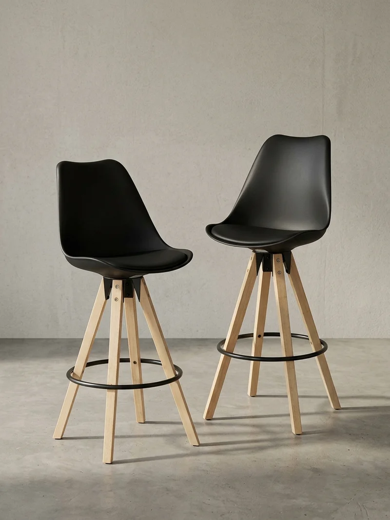 Barhocker Set - Ergonomisch Sitzschale, Holzbeine