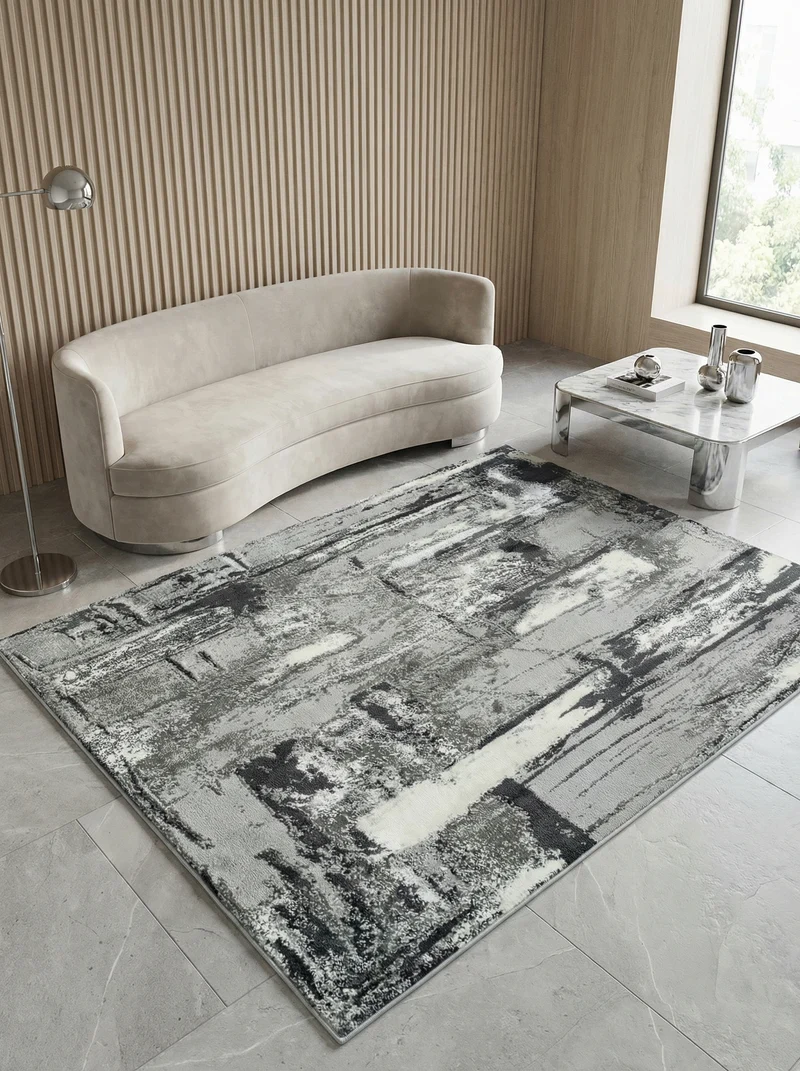 Teppich Velours abstrakt mit Metallic-Akzenten Stadtmuster pflegeleicht Grautöne