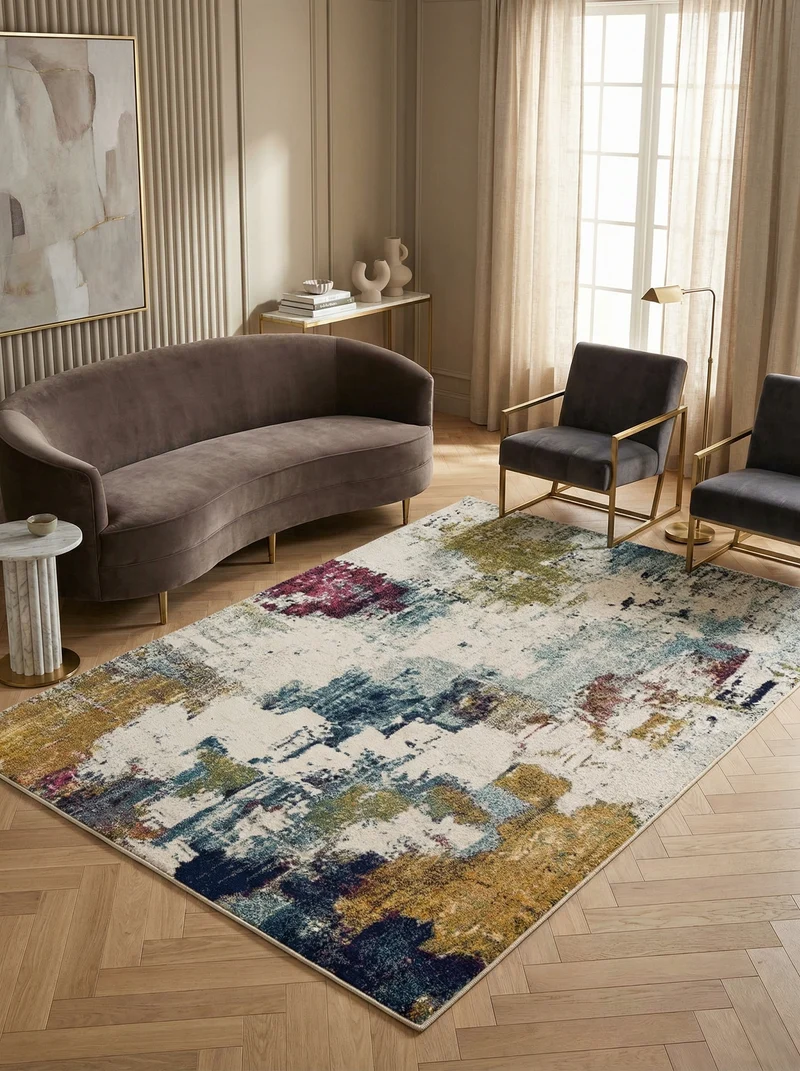Teppich Kunstfaser kurzflor abstrakt bunt