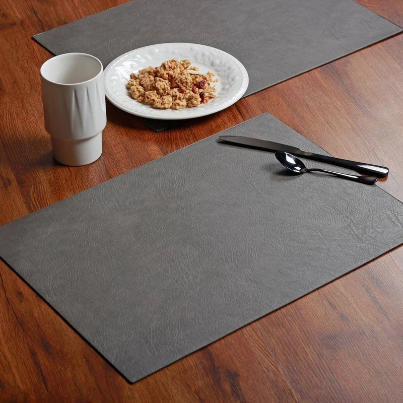 Rectangular Optic Grain Faux Leather Placemats, Set of 2 - Mushroom