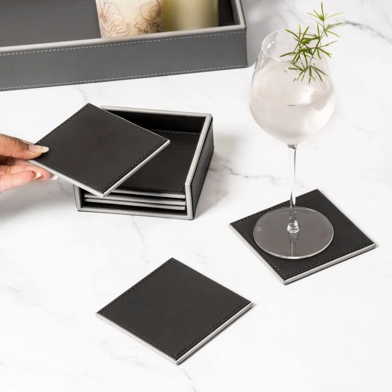 Menlo Coasters, Set of 6 - Black