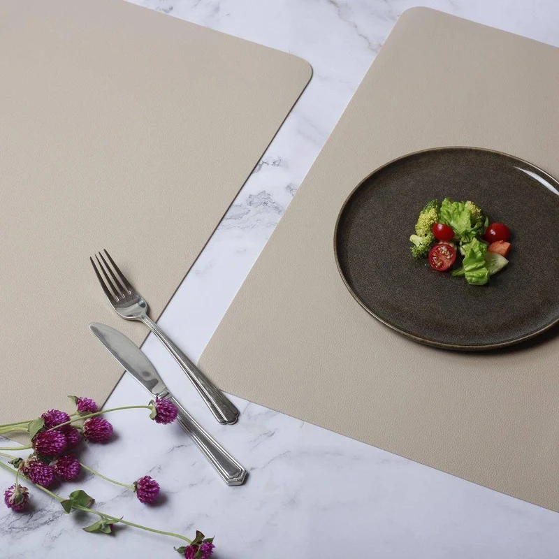 Rectangular Fine Faux Leather Placemats, Set of 2 - Stone