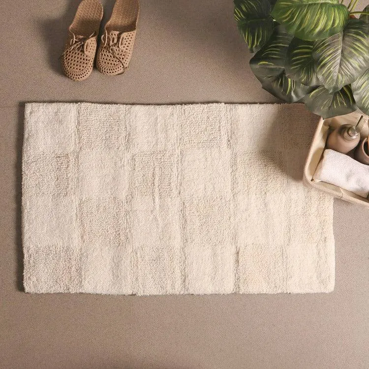 Checkered Reversible Tufted Bathmat - Ivory