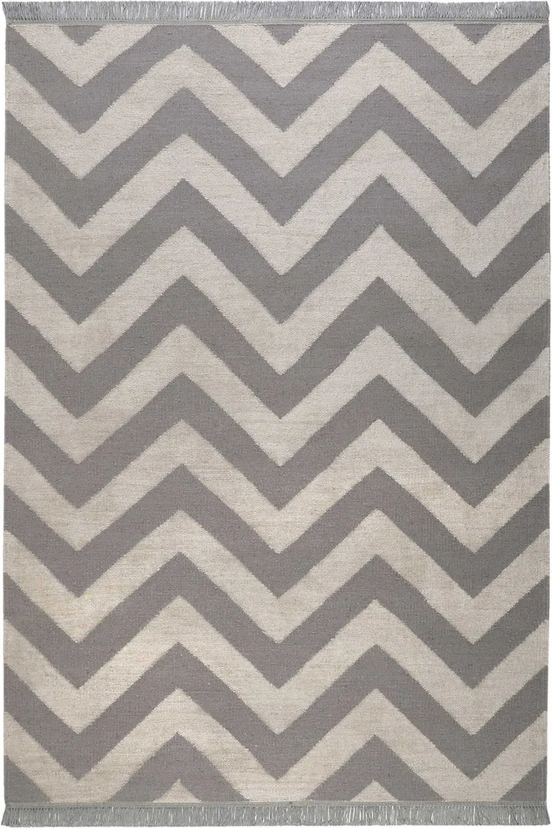 Kelim Teppich Grau Blau aus Naturfasern "Zig-Zag" WECONhome