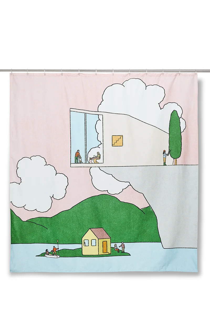 Artist Cotton Shower Curtain "Parallel Society" by Klaus Kremmerz
