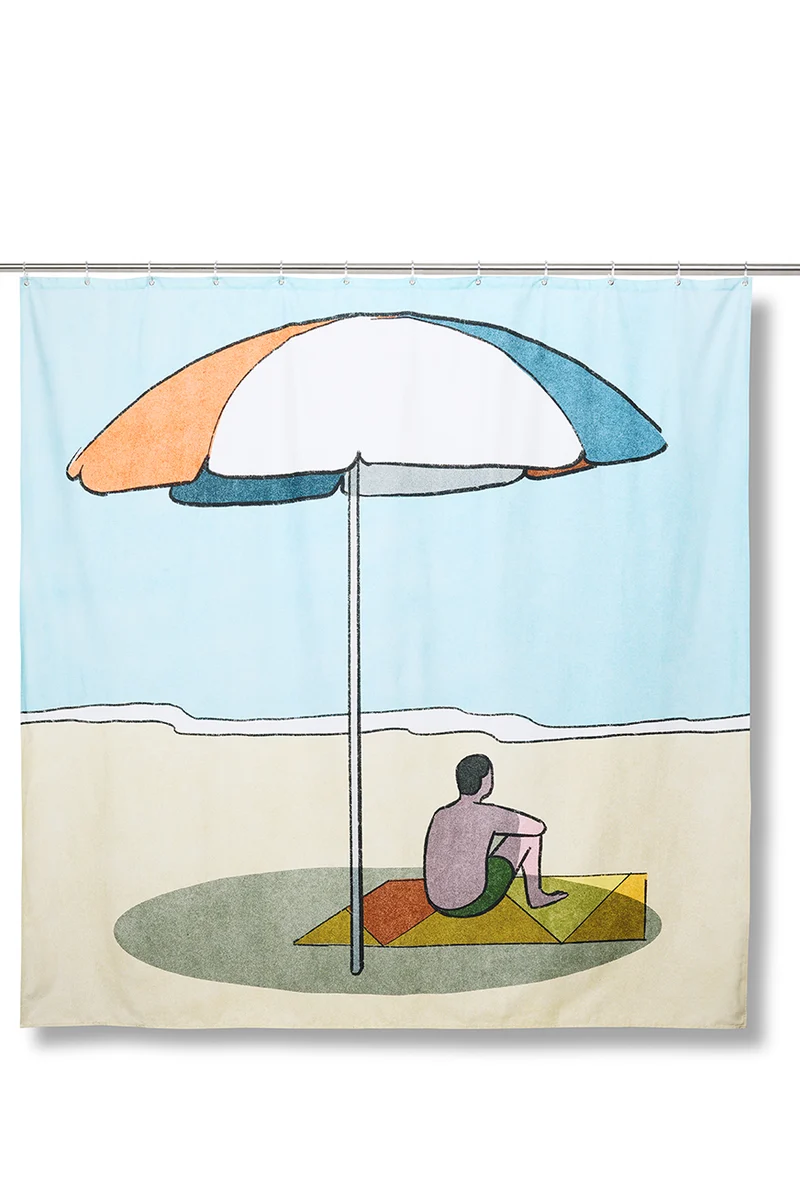 Artist Cotton Shower Curtain "A Day at the Beach" by Klaus Kremmerz