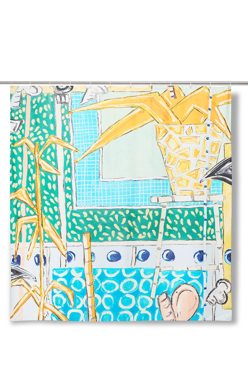 Artist Cotton Shower Curtain "Soaked Up Pool Rays" by Alec Cumming